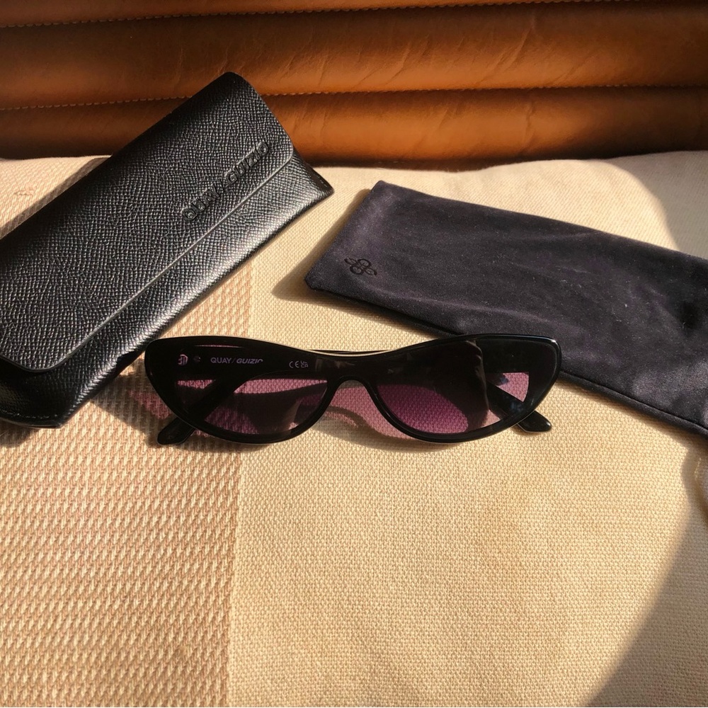 Quay X Guizio Slate Cat Eye Sunglasses in Black & Smoke
